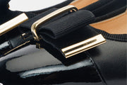 The Fano Black Leather Cap Toe Block Heel Pump