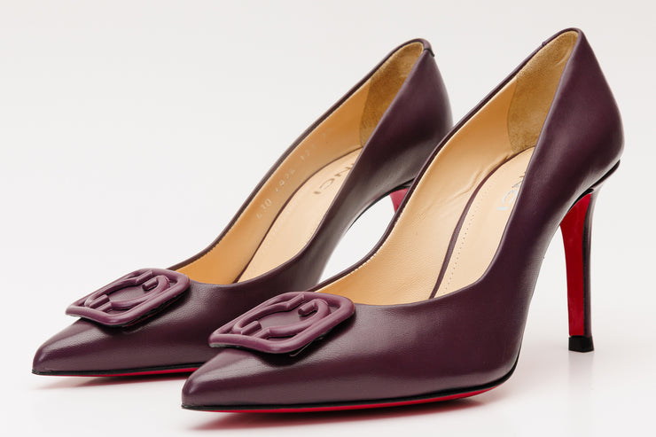 The Maneadero Dark Purple Leather Pump Fuchsia Sole