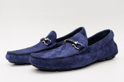 The Bari Navy Blue Suede Leather Bit Drive Loafer Shoe