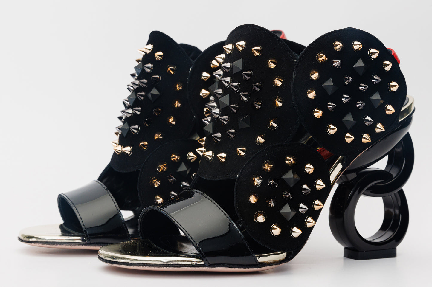 The Infanta Black Spike Leather Ankle Strap Women Sandal