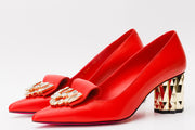 The Love Red Leather Block Heel Pump