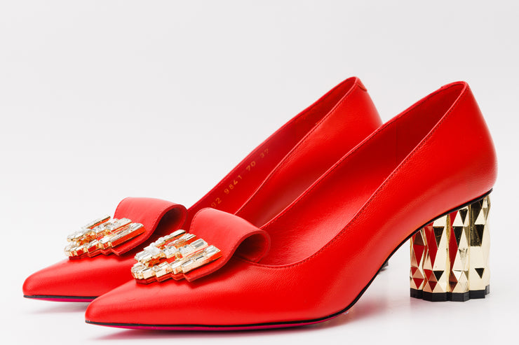 The Love Red Leather Block Heel Pump