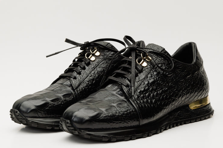 The Bomba Black Crocodile Leather Sneaker