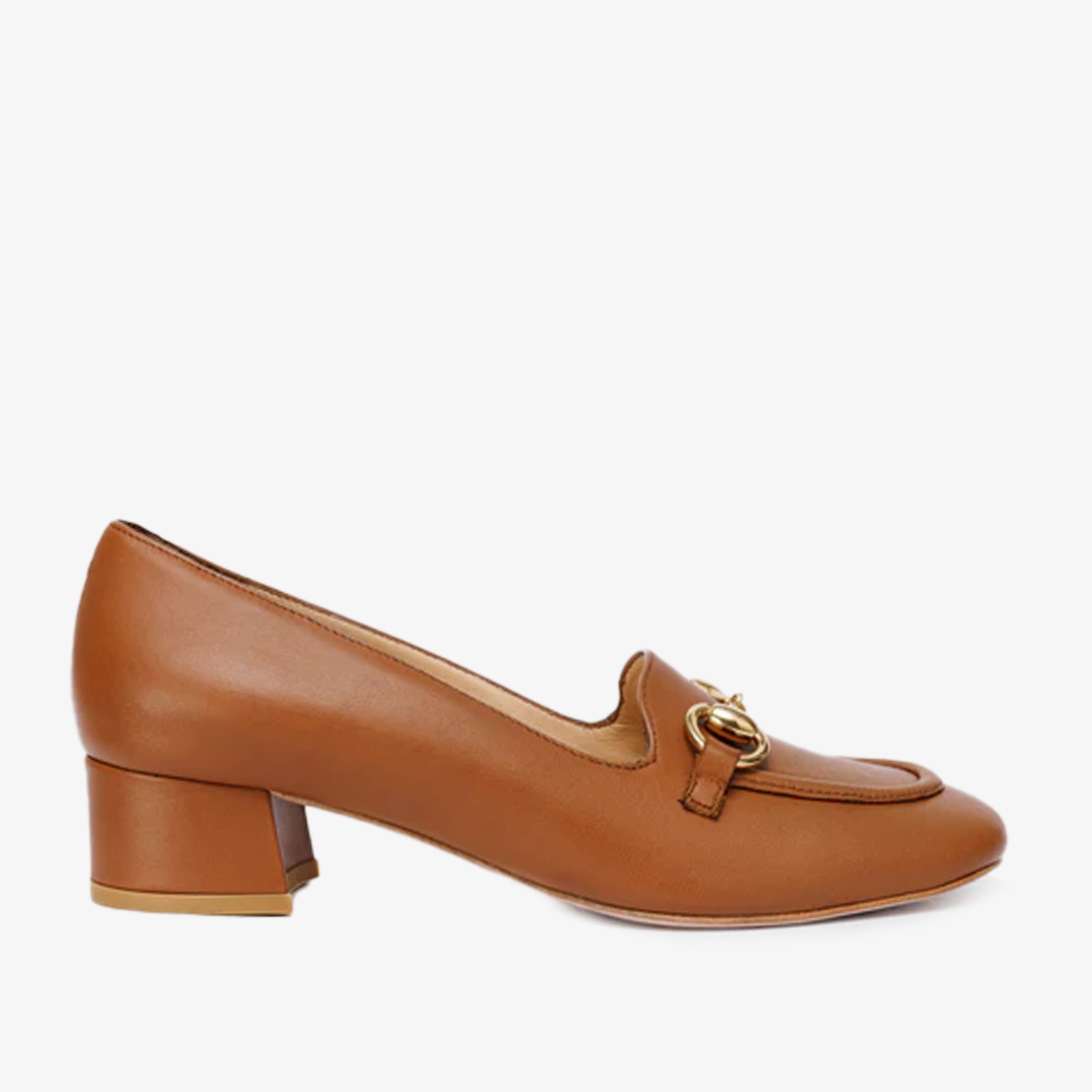 The Delhi Brown Leather Block Heel Pump Women Shoe