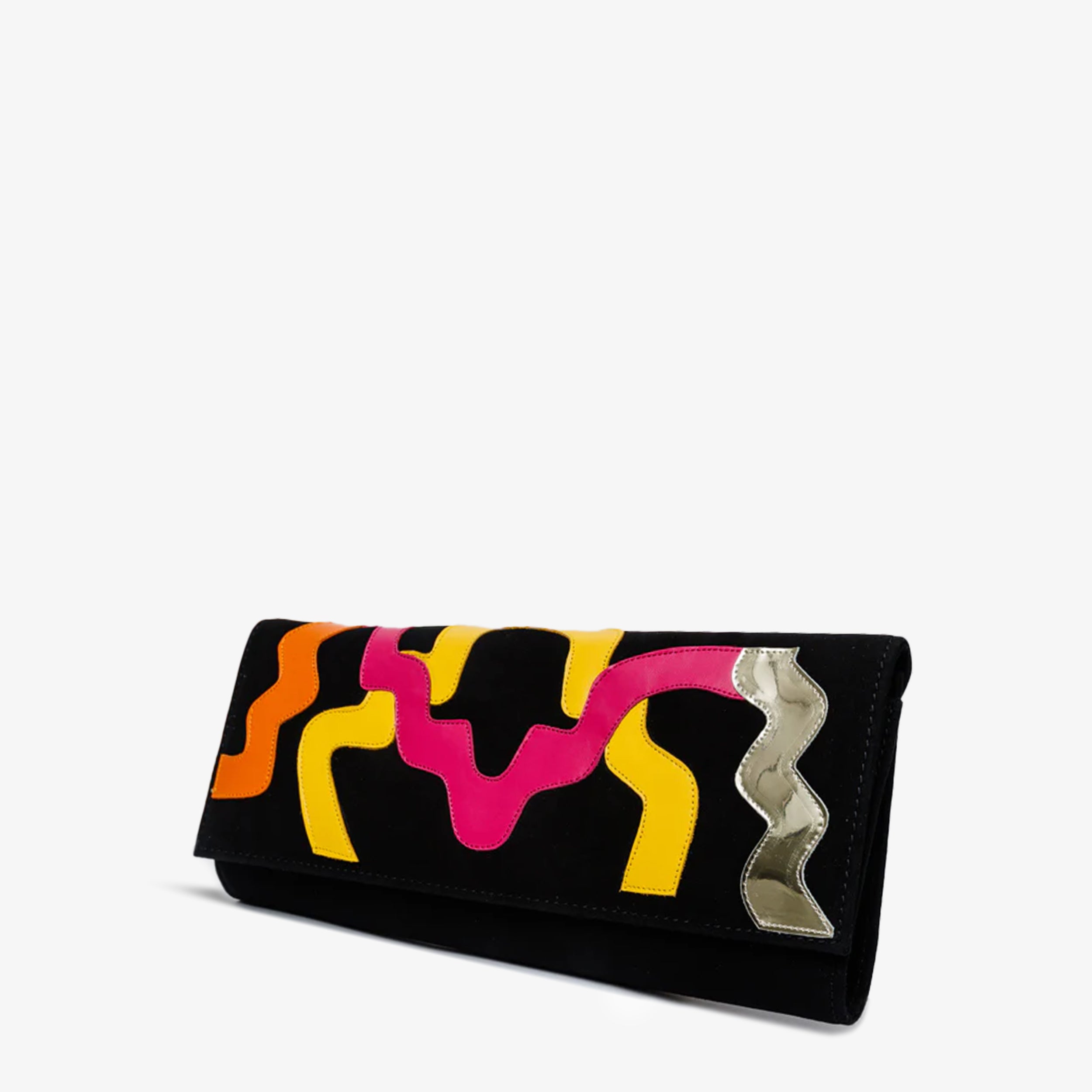 The Tario Black Suede Leather Clutch