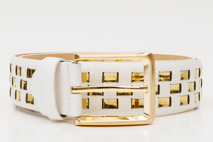 The Mesina White & Gold Woven Leather Belt