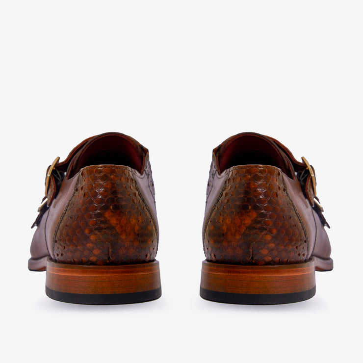 The Bishkek Tan Leather Cap Toe Double Monk Strap Shoe