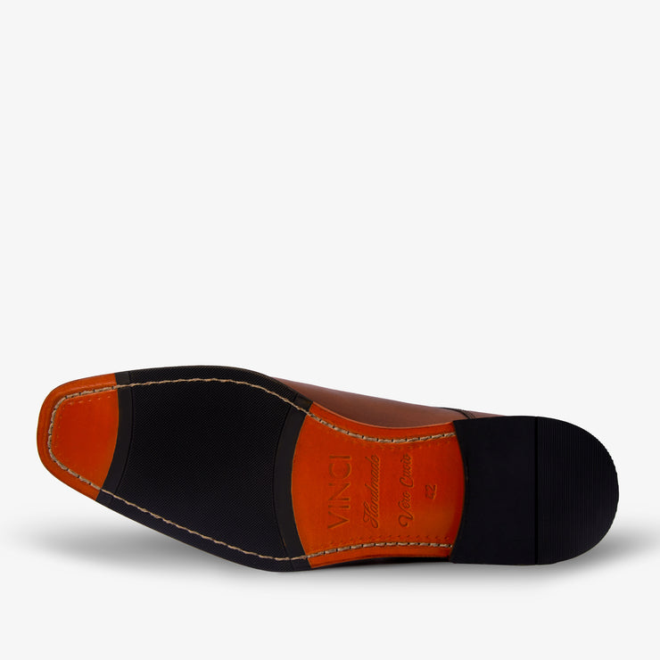 The Bishkek Tan Leather Cap Toe Double Monk Strap Shoe