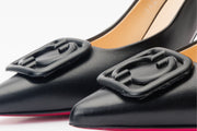 The Maneadero Black Leather Pump Fuchsia Sole