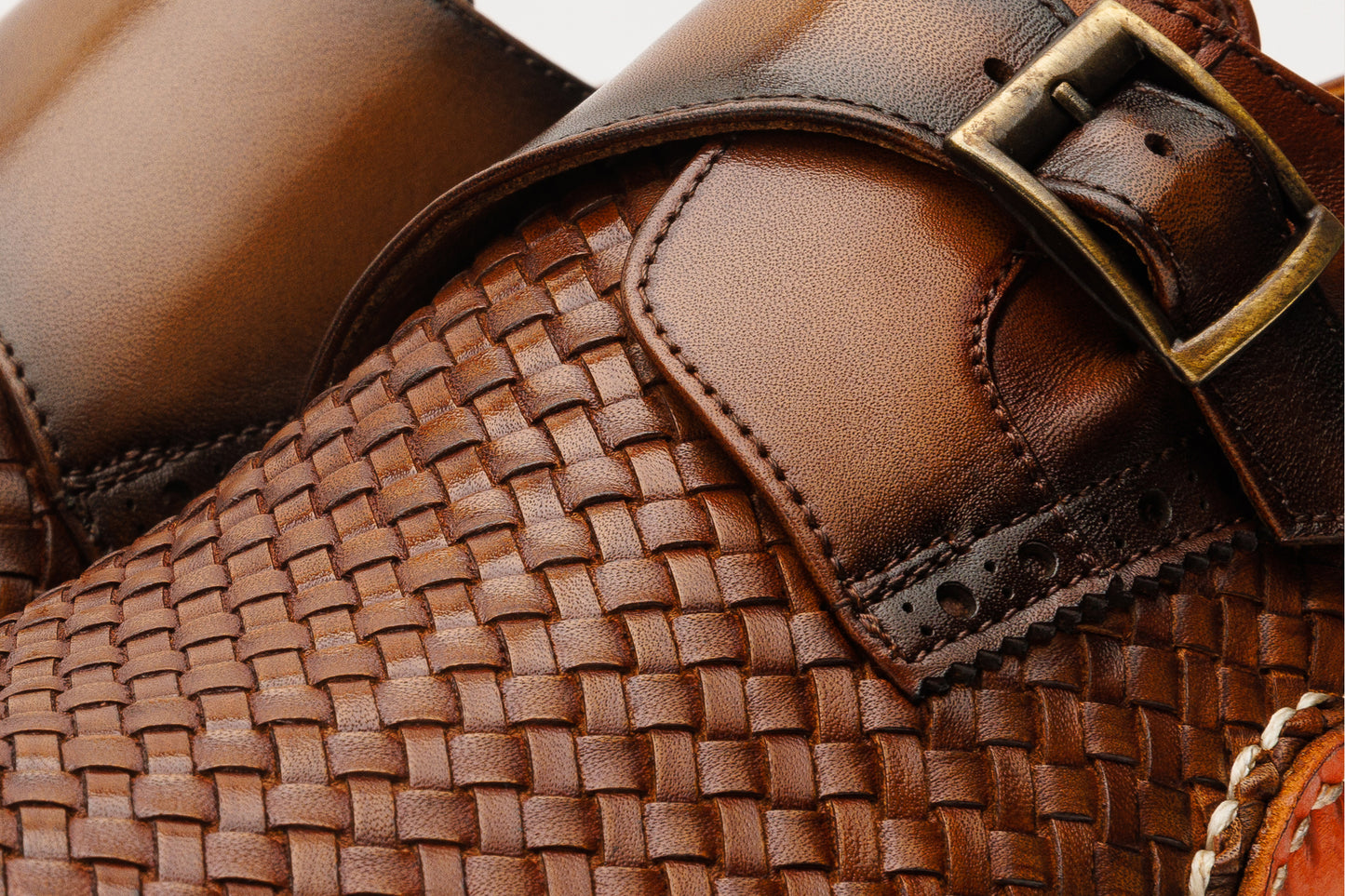 The Rolls  Woven Tan Leather Single Monk Strap  Handmade Men Shoe
