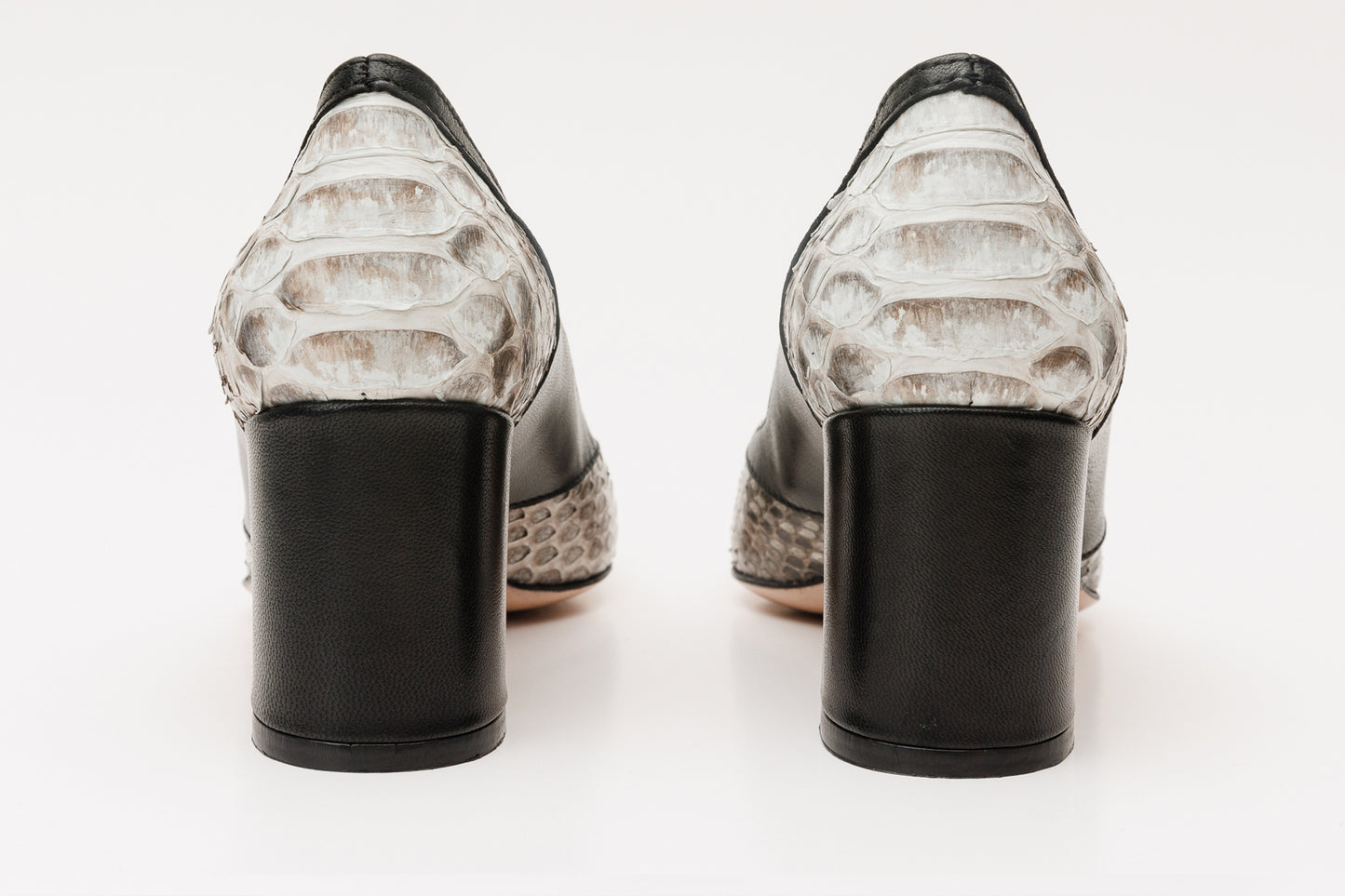 The Toskana Black & Natural Pythn Leather Block Heel Pump Women Shoe