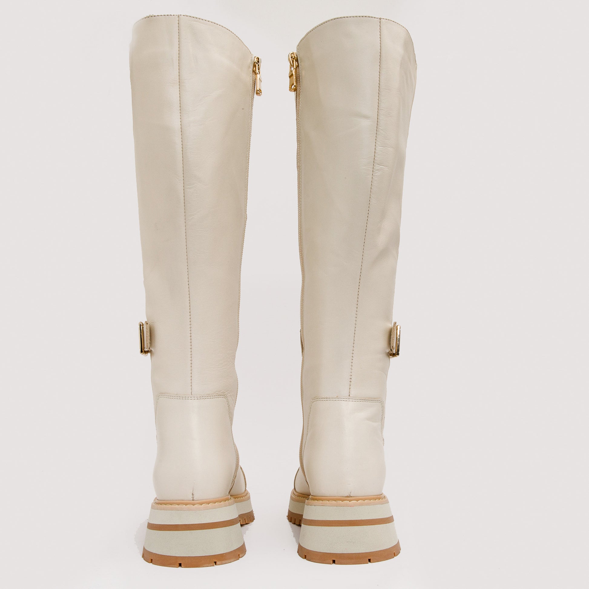 The Istinye Cream Leather Knee High Lace-Up Women Boot Limited