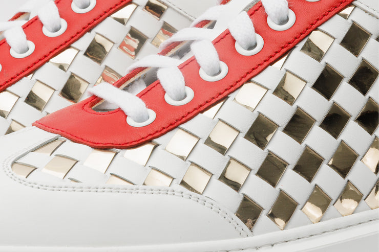 The Messina White & Gold Woven Leather Sneaker