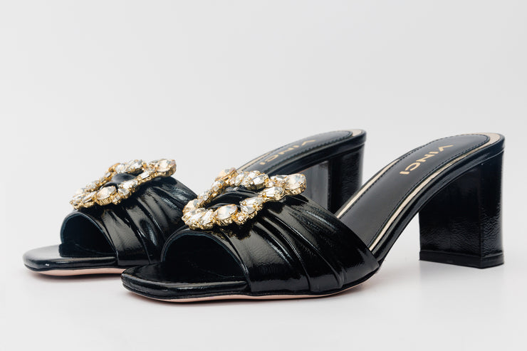 The Micro Black Leather Sandal