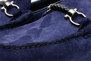 The Bari Navy Blue Suede Leather Bit Drive Loafer Shoe