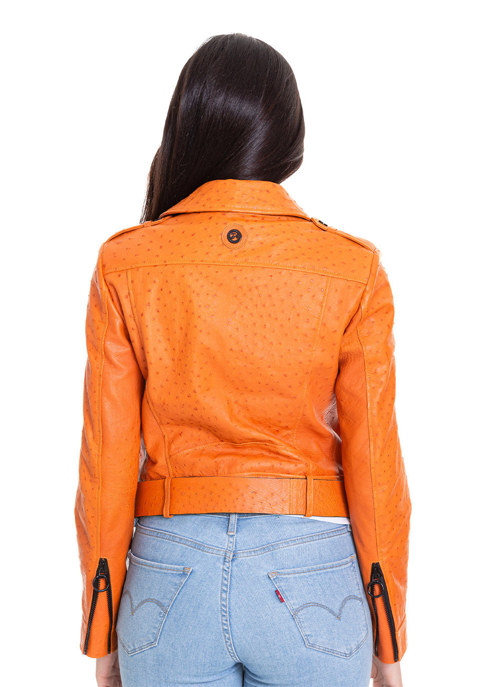 The Martos Orange Ostrich Leather Women Jacket