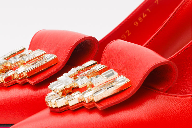 The Love Red Leather Block Heel Pump