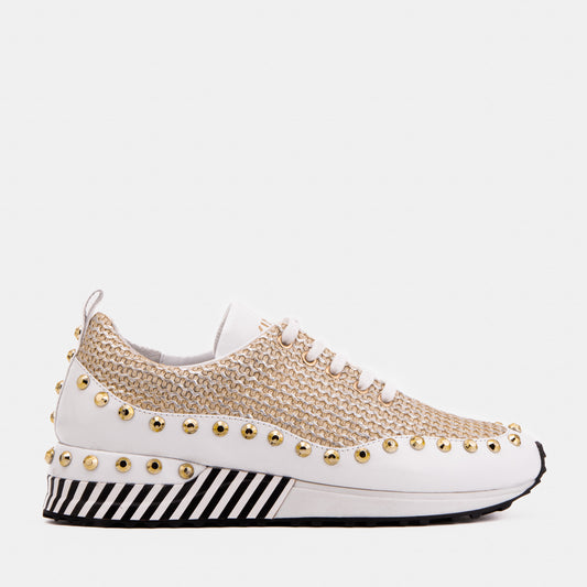 The Aurelia Gold Woven Leather Women Sneaker