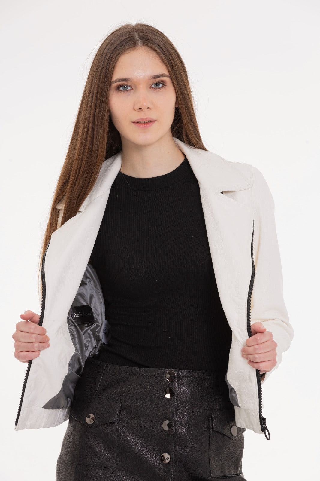 The Alomartes Women White Leather Jacket