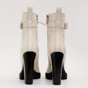 The Estrada Cream Leather Lace-Up Platform Heel Mid Calf Boot