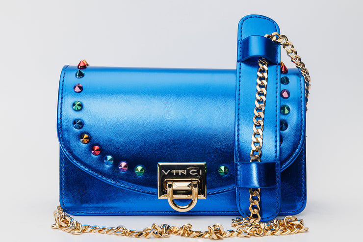 CARIS SAX BLUE  LEATHER  HANDBAG