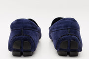 The Bari Navy Blue Suede Leather Bit Drive Loafer Shoe