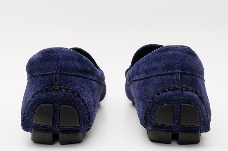 The Bari Navy Blue Suede Leather Bit Drive Loafer Shoe