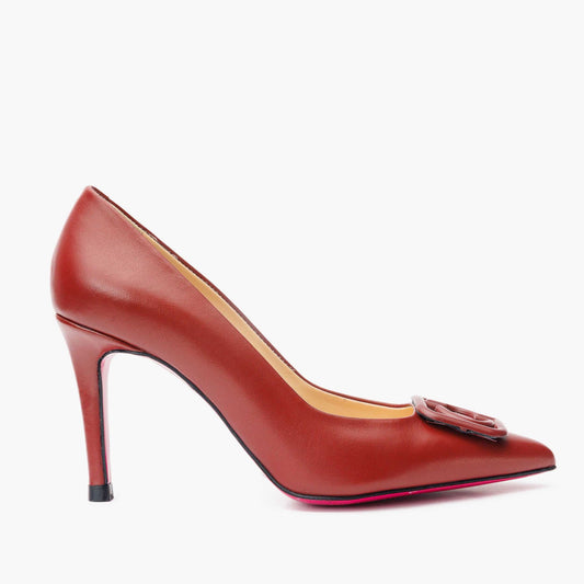 The Maneadero Dark Red Leather Pump Fuchsia Sole Women Shoe