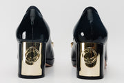 The Fano Black Leather Cap Toe Block Heel Pump