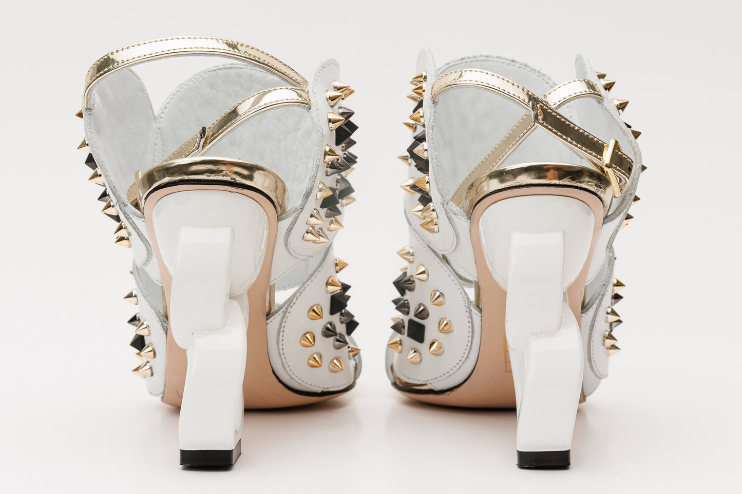 The Infanta White Spike Leather Ankle Strap Women Sandal