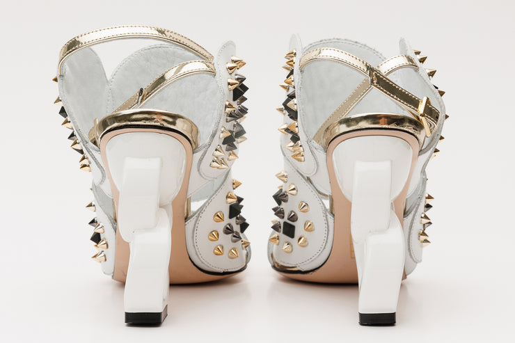 The Infanta White Spike Leather Ankle Strap Sandal
