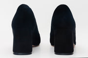 The California Black Suede Leather Block Heel Pump