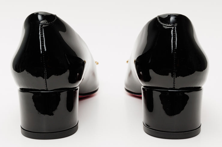 The Foggia Black Leather Block Heel Pump