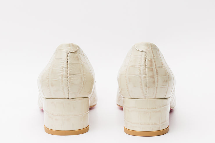 The Foggia Beige Leather Block Heel Pump