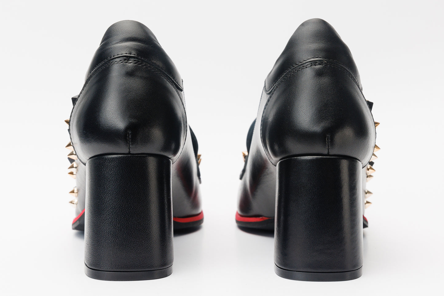 The Infanta Black Spike Leather Block Heel Pump Women Shoe