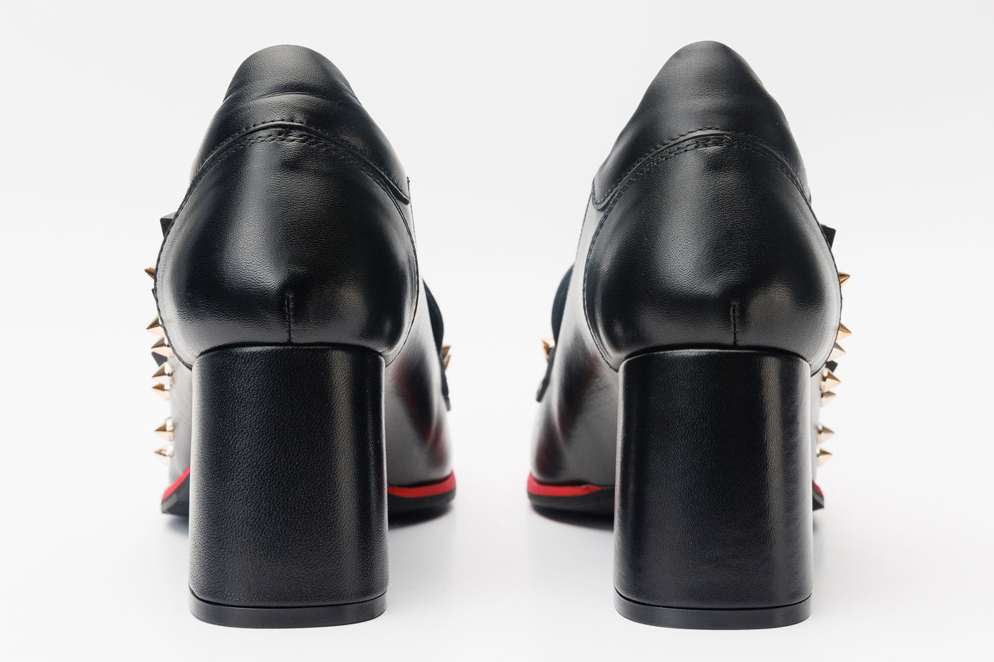 The Infanta Black Spike Leather Block Heel Pump Women Shoe