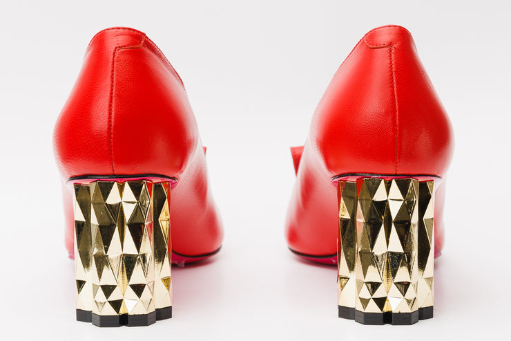 The Love Red Leather Block Heel Pump