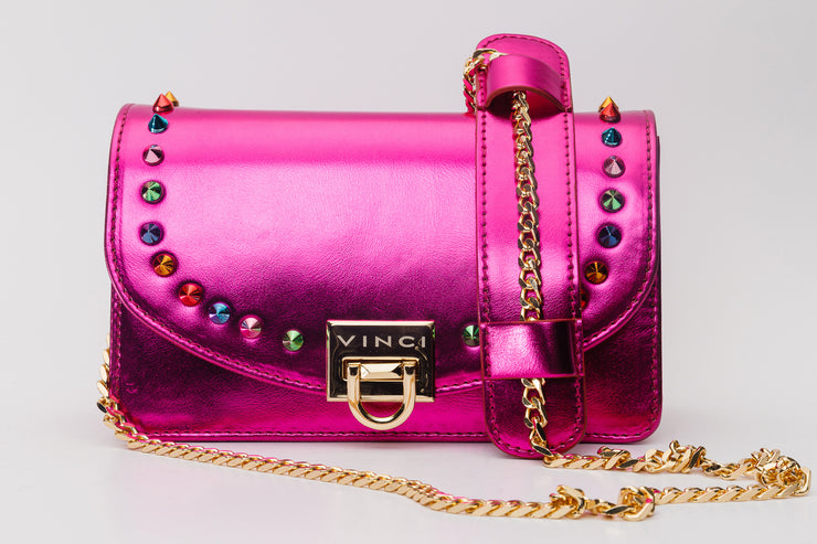 CARIS FUSHIA  LEATHER  HANDBAG