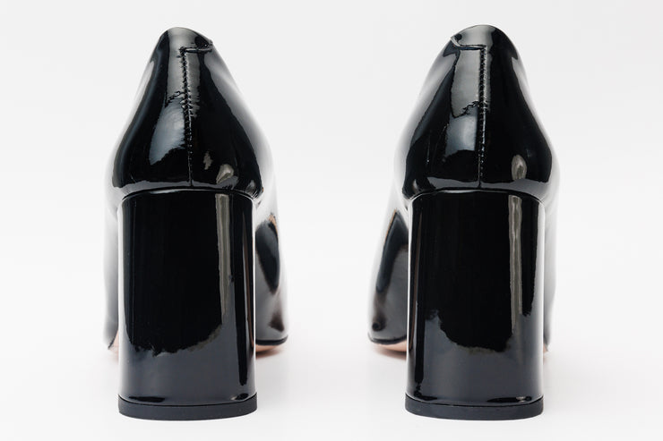 The Ferrara Black Patent Leather Block Heel Pump