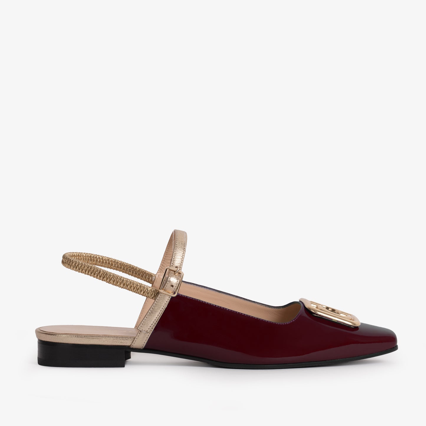 Zapato plano con tira trasera para mujer de piel de charol burdeos Rosalinda