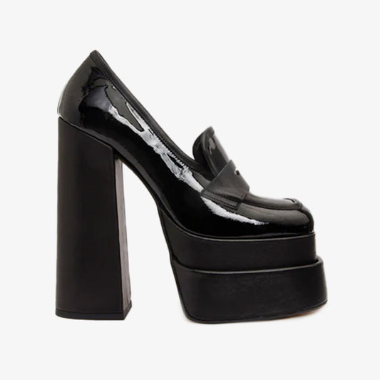 The Latino Black Leather Platform Heel Pump Women Shoe