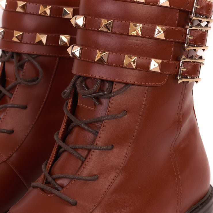 The Doncaster Brown Leather Lace-Up Mid Calf Boot With a Side Zipper