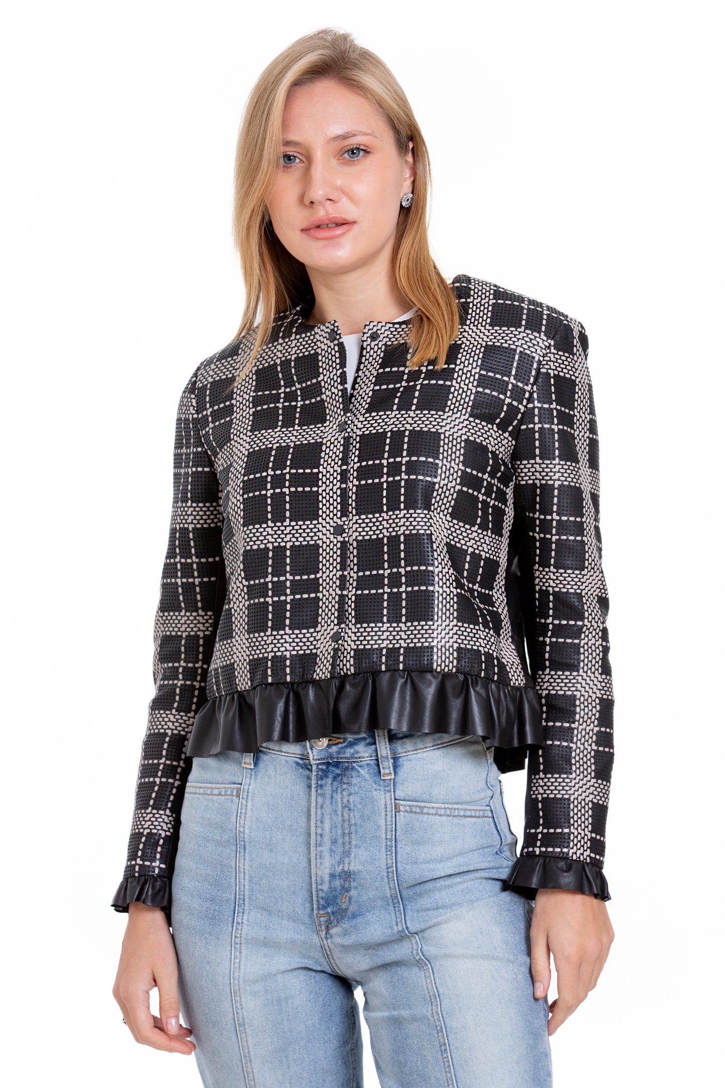 The Enmore Handwoven Leather Black Women Jacket