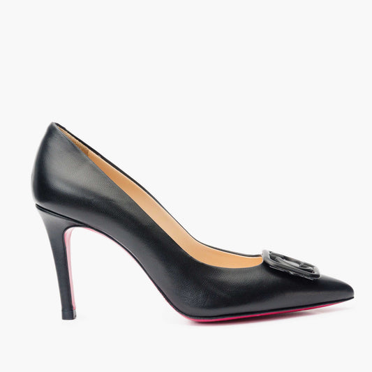 The Maneadero Black Leather Pump Fuchsia Sole Women Shoe
