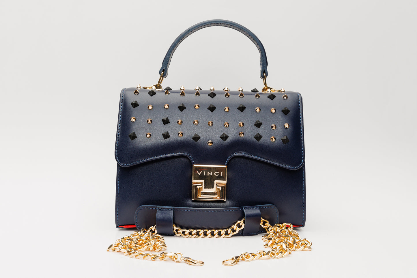 The Infanta Navy Blue Spike Leather Handbag