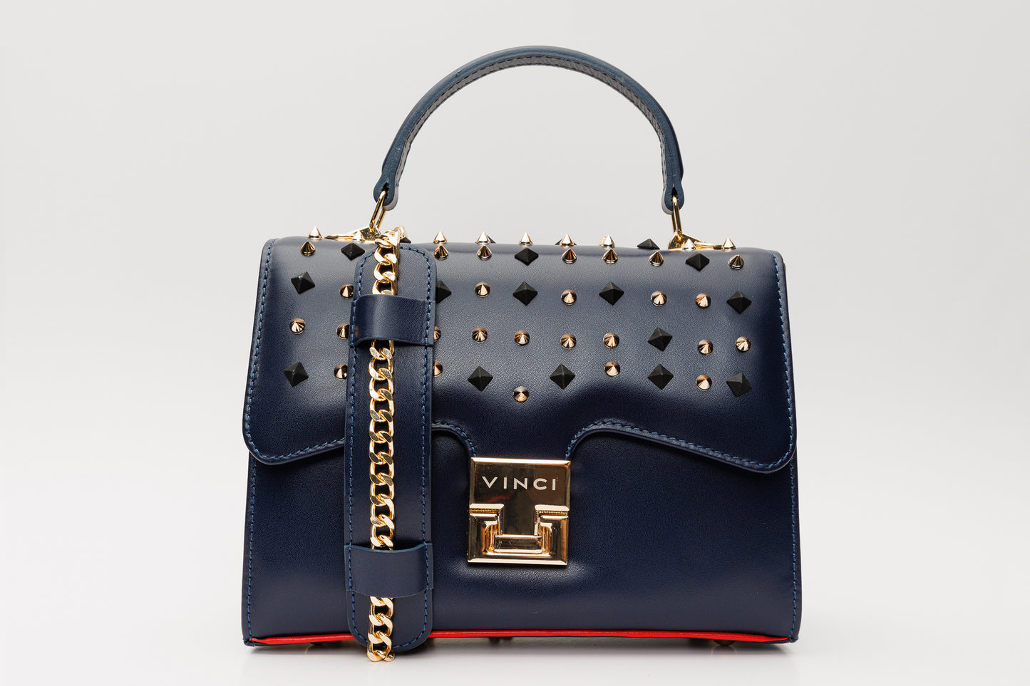 The Infanta Navy Blue Spike Leather Handbag