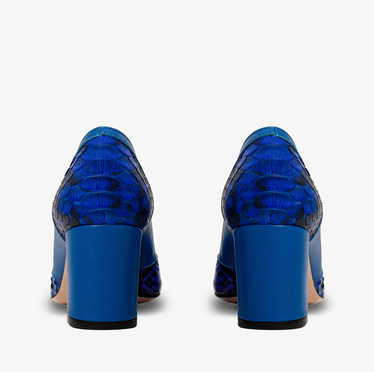 The Toskana Sax Blue Pythn Leather Block Heel Pump