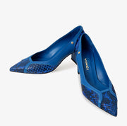 The Toskana Sax Blue Pythn Leather Block Heel Pump