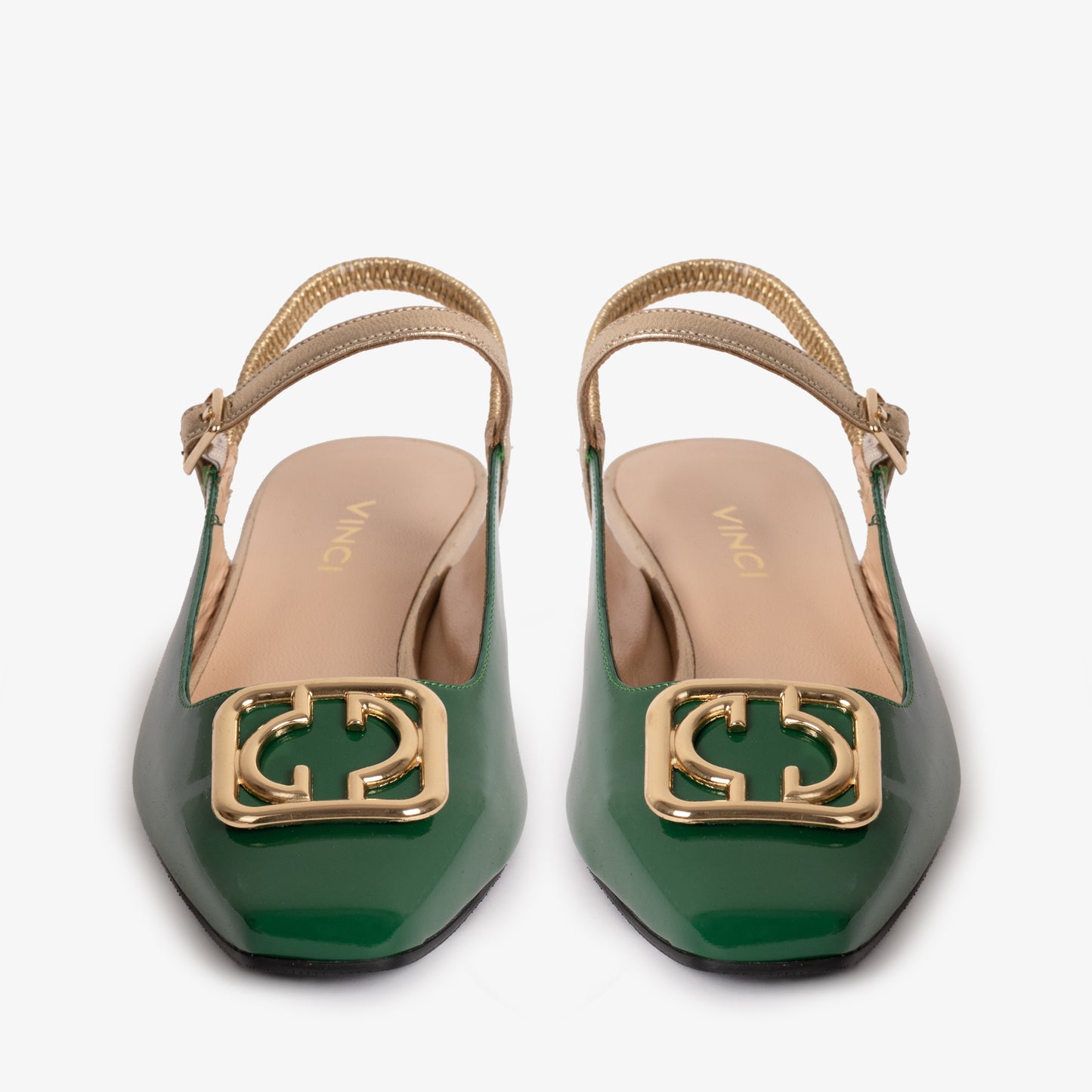 Zapato plano con tira trasera para mujer de charol verde Rosalinda