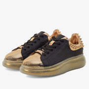 The Venezia Gold & Black Leather Sneaker